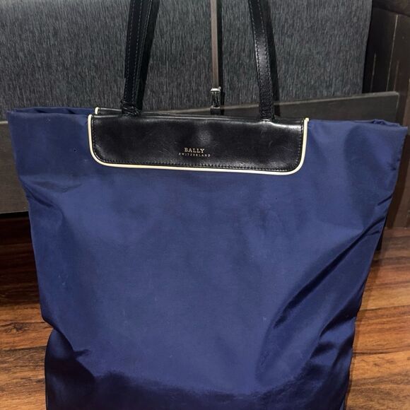 Bally Navy Blue/Black Nylon and Leather Shopper Tote - Picture 3 of 15